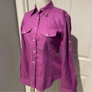 LAUREN RALPH LAUREN VIOLET PURPLE LINEN BUTTON DOWN SHIRT S/L